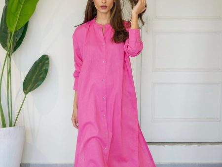 Oversized Linen Shirt Dress In Pink - Sale Fashion