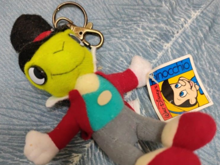 Vintage Walt Disney Pinocchio Jiminy Cricket Key Chain Holder Plush Doll Figure Type E For Sale