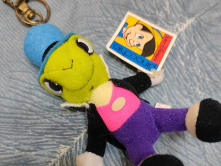 Vintage Walt Disney Pinocchio Jiminy Cricket Key Chain Holder Plush Doll Figure Type C on Sale